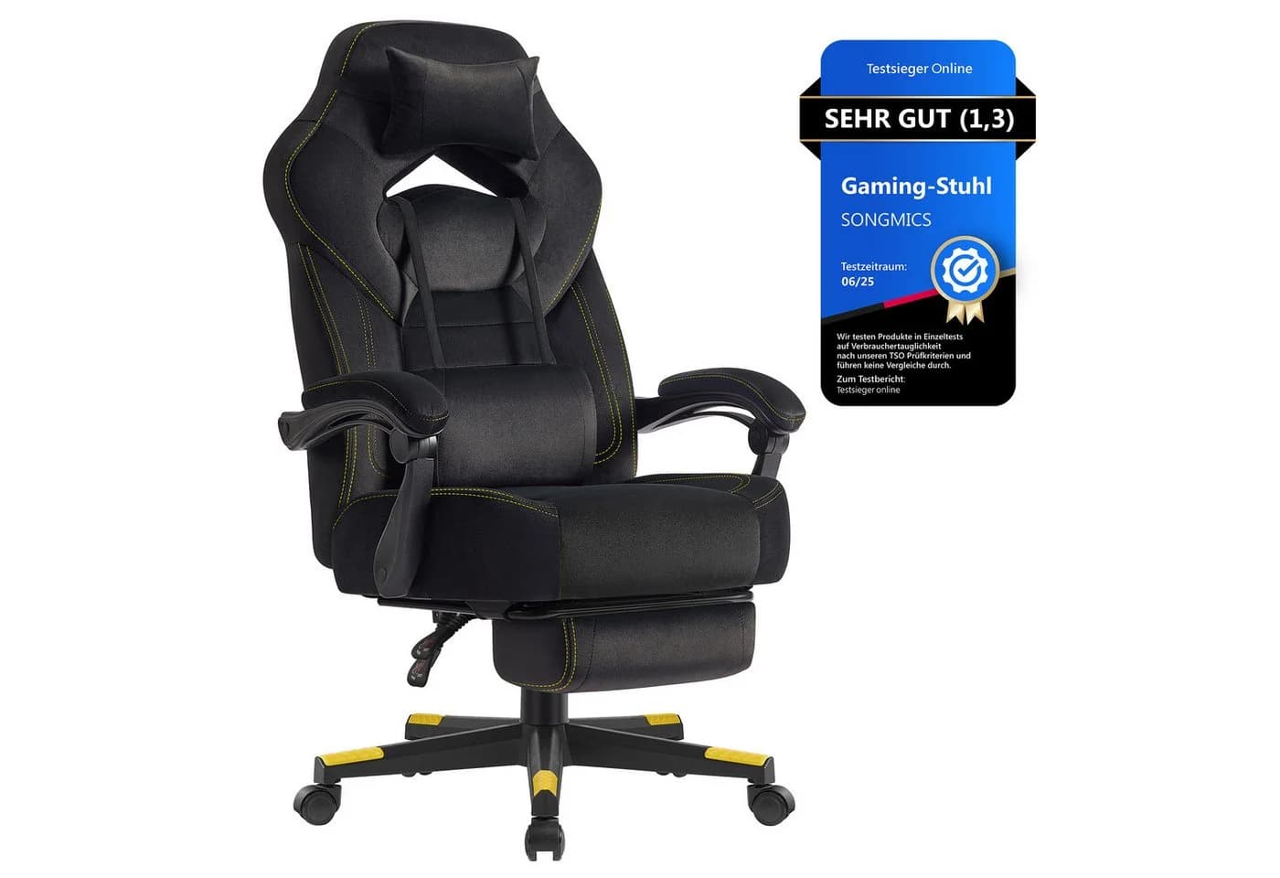 SONGMICS Gaming-Stuhl Schwarz Ergonomisches Design mit Fußstütze - Bild 2