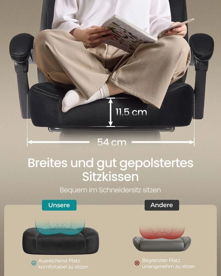 SONGMICS Gaming-Stuhl Schwarz Ergonomisches Design mit Fußstütze - Bild 5
