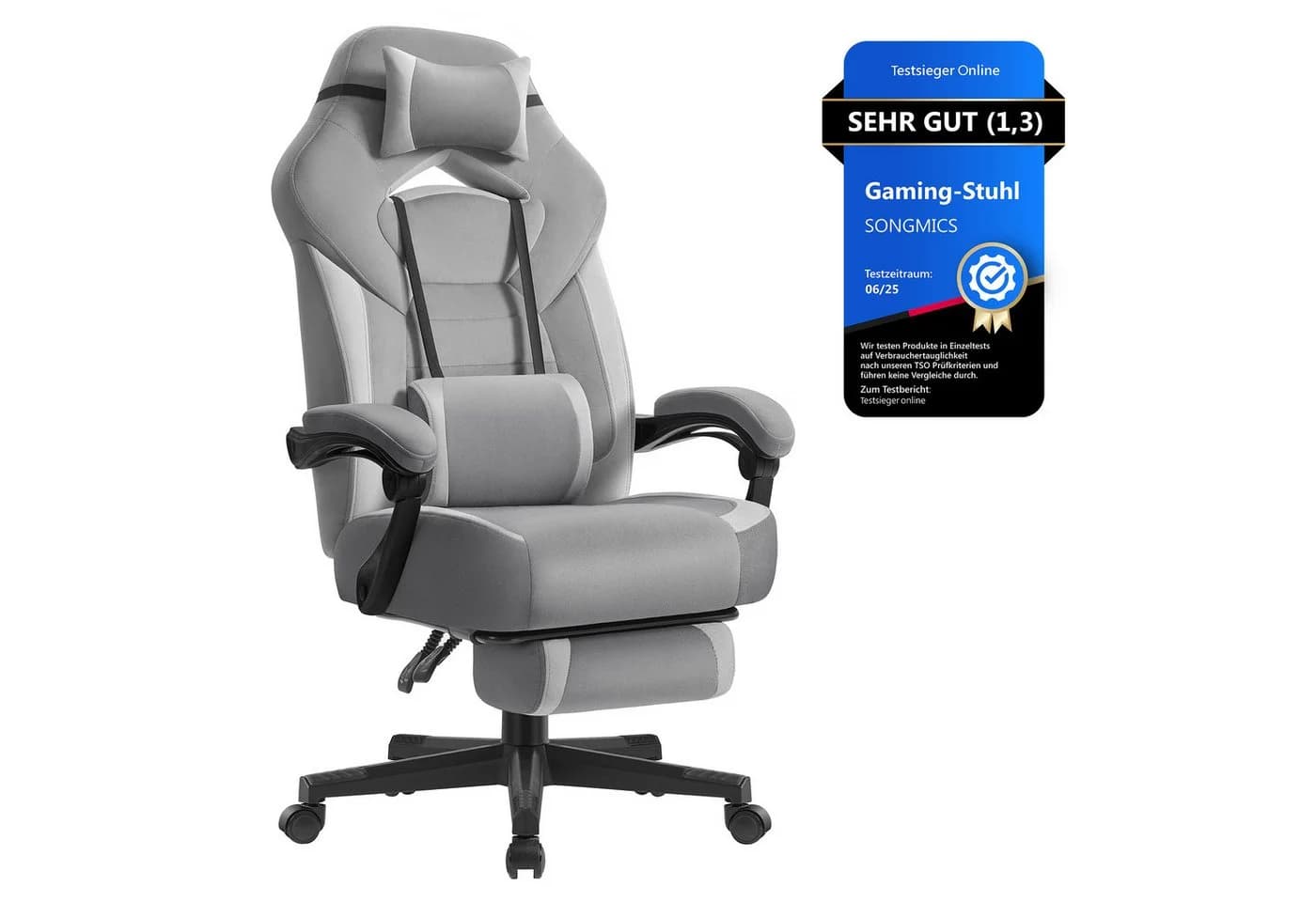 SONGMICS Gaming-Stuhl Grau mit Fußstütze - Bild 2