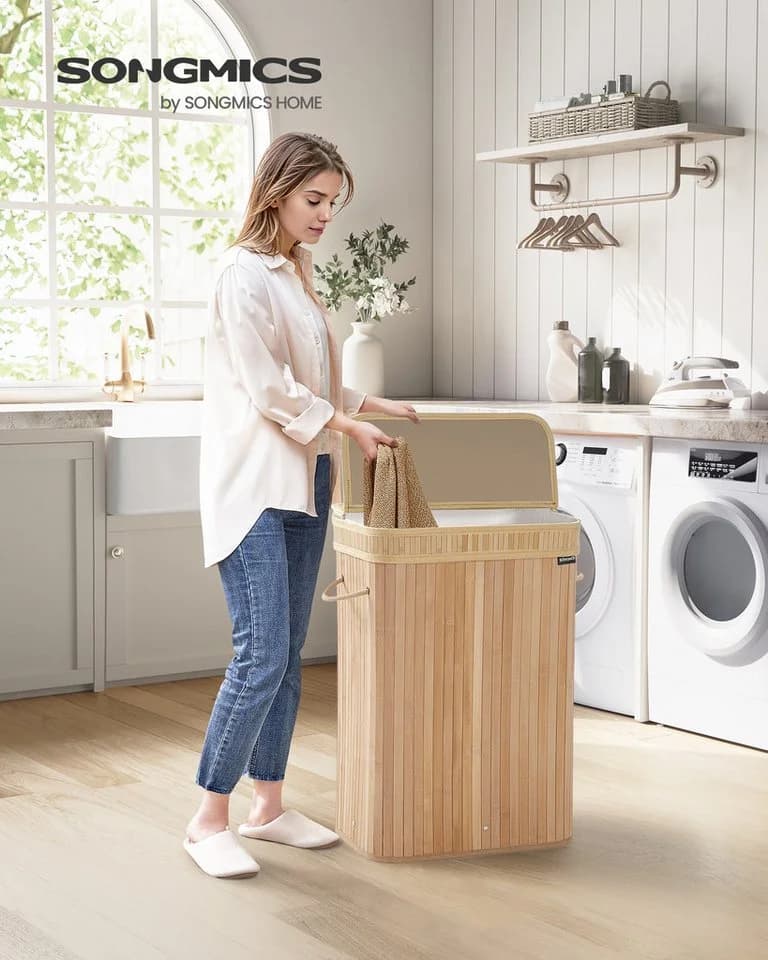 SONGMICS Wäschekorb Bambus 72 Liter