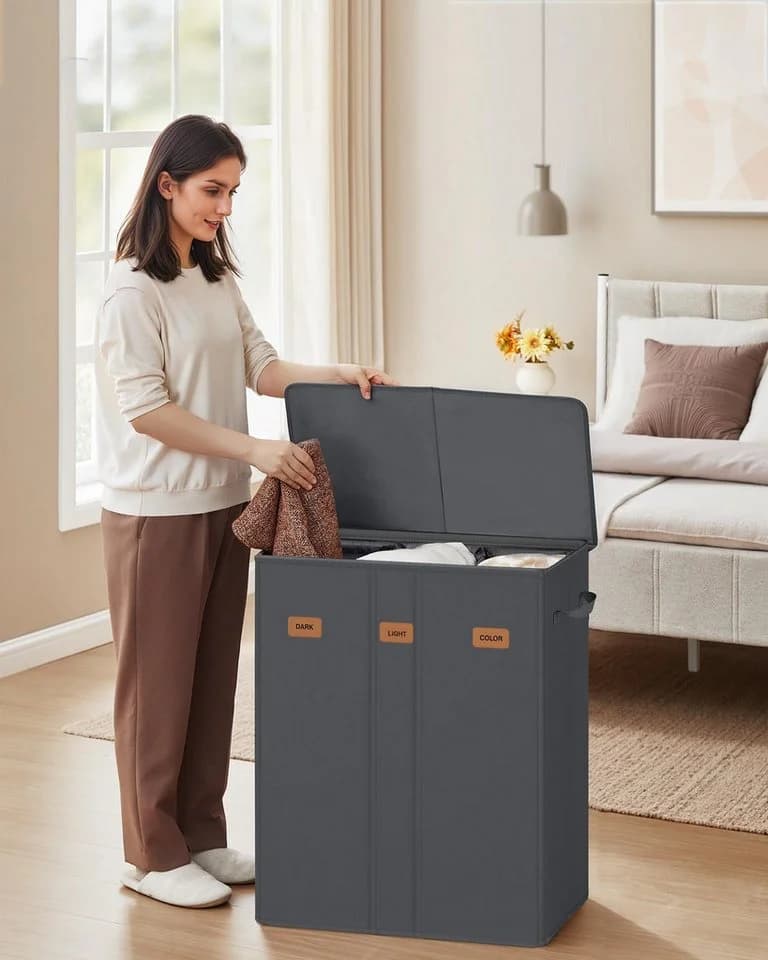 SONGMICS Wäschekorb 3 Fächer 160 L Grau