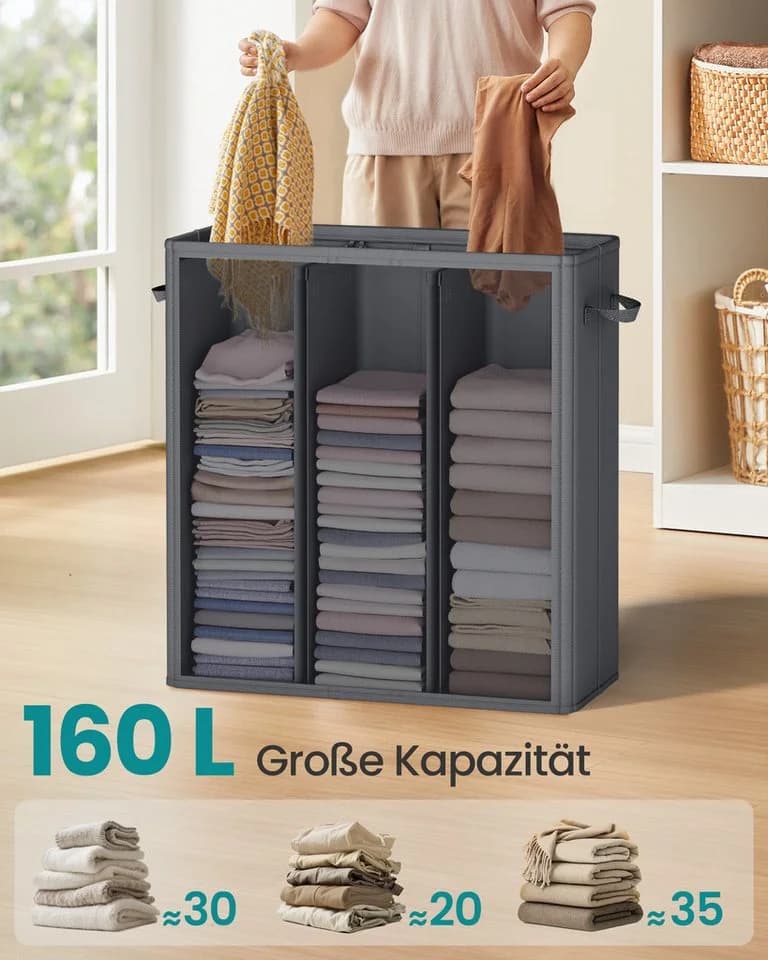SONGMICS Wäschekorb 3 Fächer 160 L Grau - Bild 3