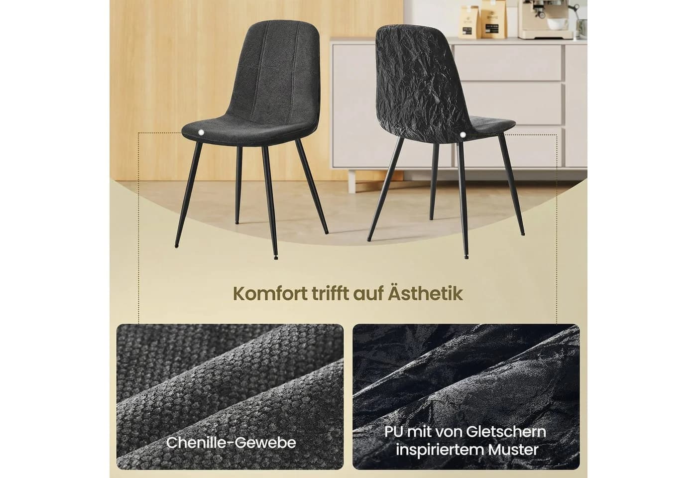 VASAGLE Esszimmerstuhl Grau Chenille Metallbeine verstellbare Füße - Bild 5