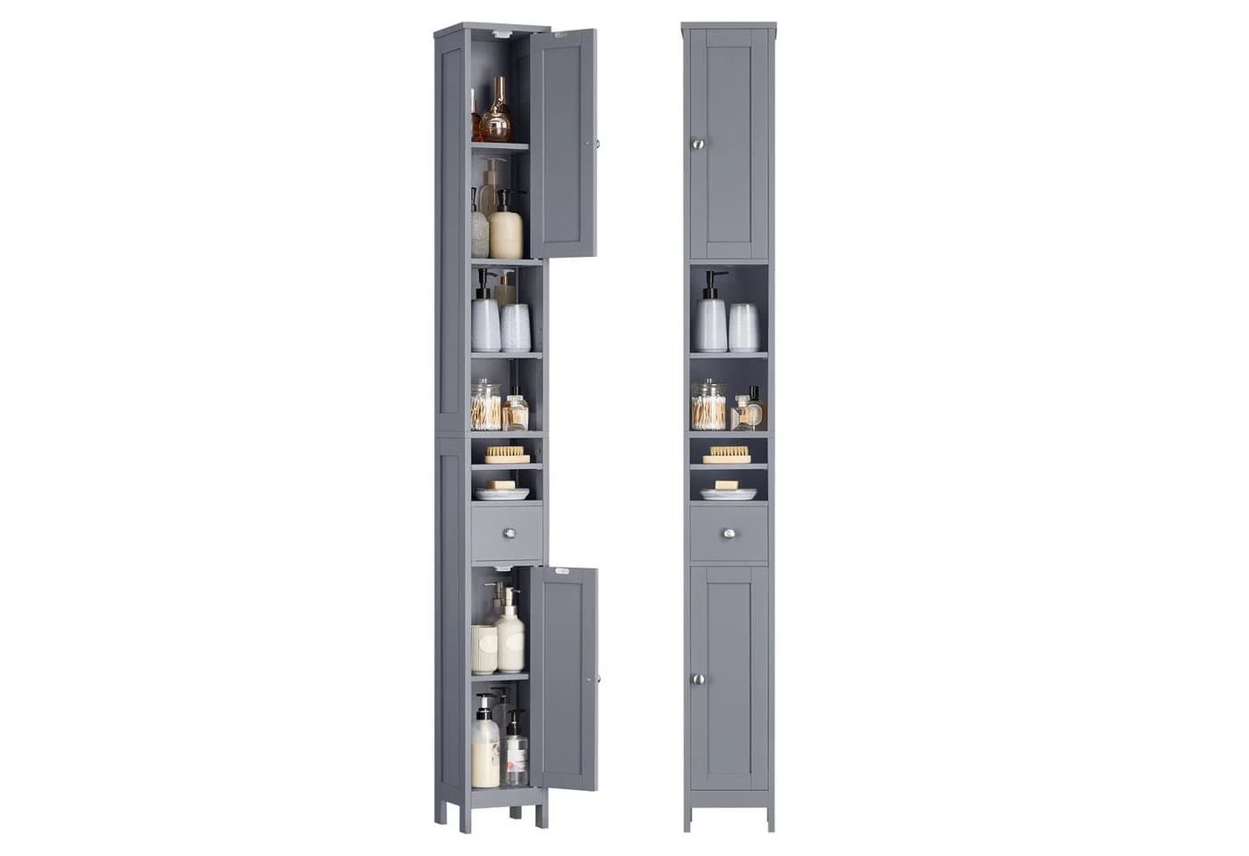 VASAGLE Badschrank Hoch Schmaler Aufbewahrungsschrank Wolkenweiß/Taubengrau - Bild 2