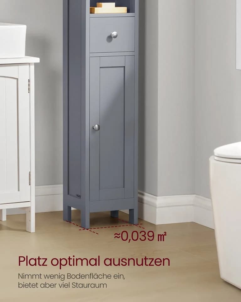 VASAGLE Badschrank Hoch Schmaler Aufbewahrungsschrank Wolkenweiß/Taubengrau - Bild 3