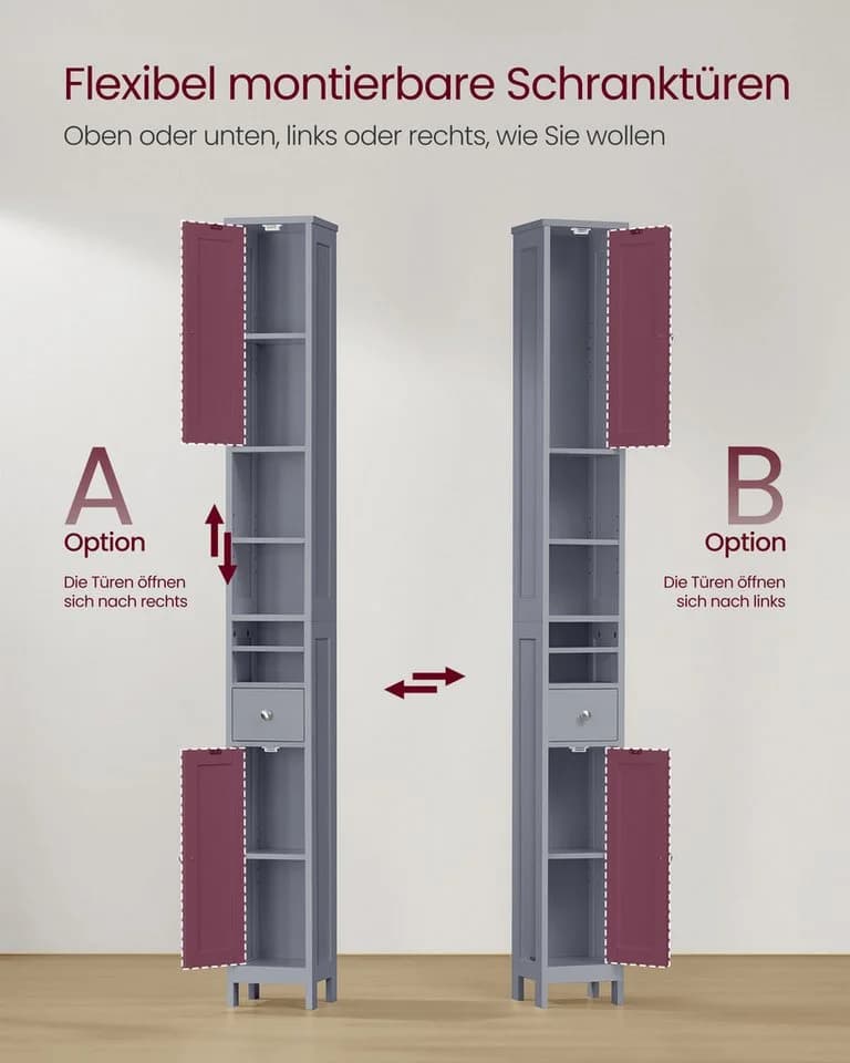 VASAGLE Badschrank Hoch Schmaler Aufbewahrungsschrank Wolkenweiß/Taubengrau - Bild 5