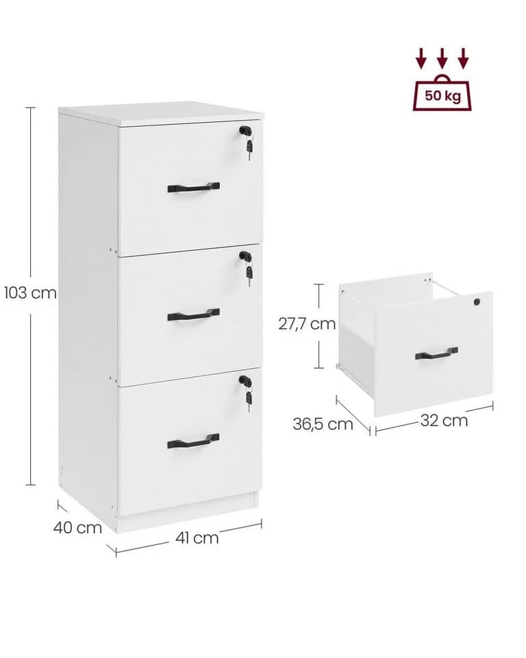VASAGLE Aktenschrank Büroschrank Druckerständer 3 Schlösser verstellbare Hängestange - Bild 5