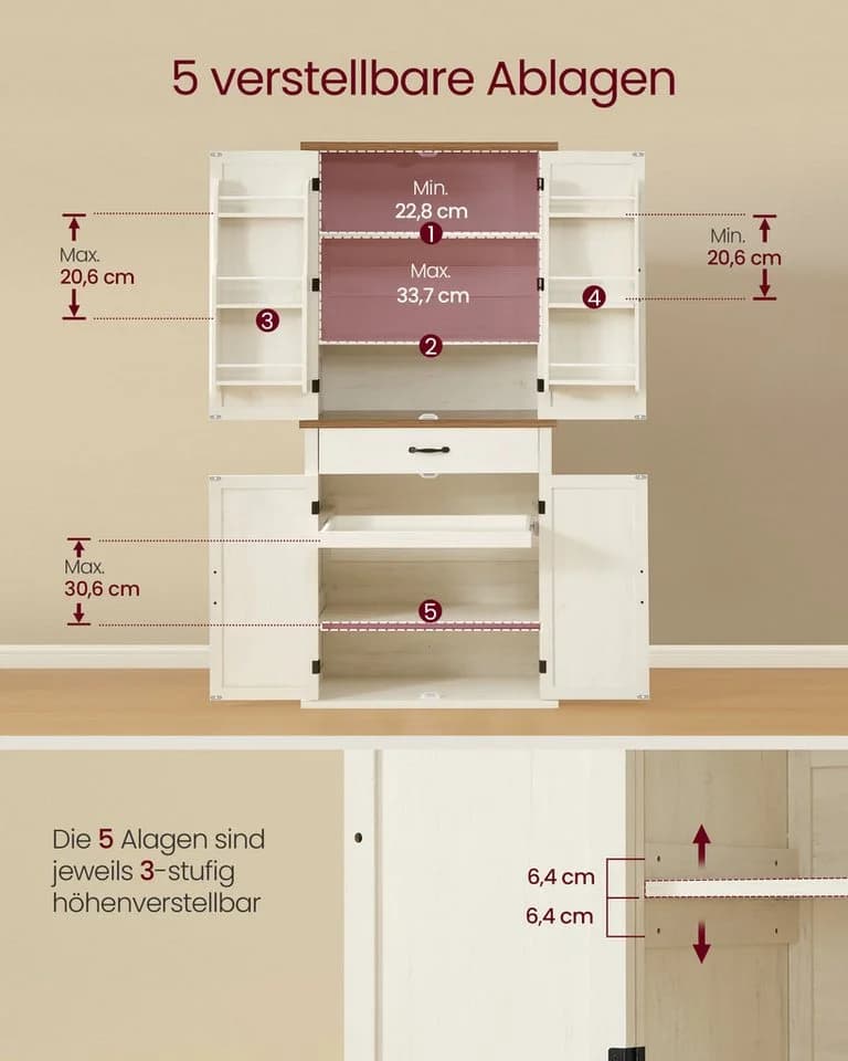 VASAGLE Buffet Küchenschrank Landhausstil 178,6 cm - Bild 3