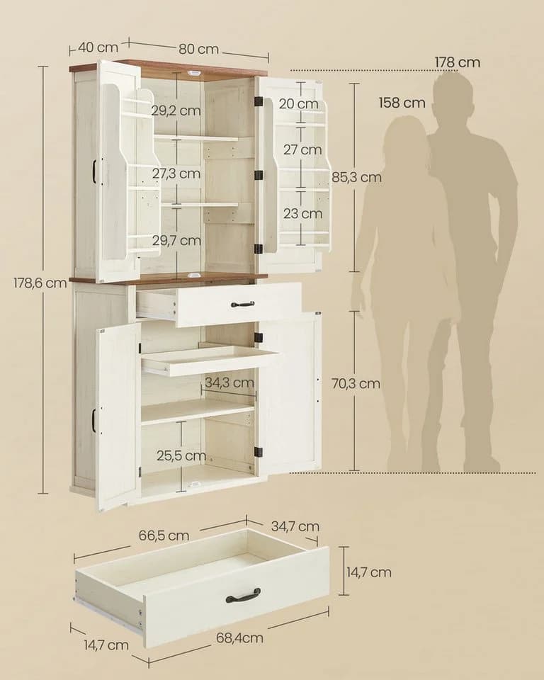 VASAGLE Buffet Küchenschrank Landhausstil 178,6 cm - Bild 4