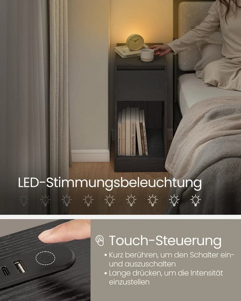 VASAGLE Nachttisch 2-St Schwarz LED-Beleuchtung - Bild 3