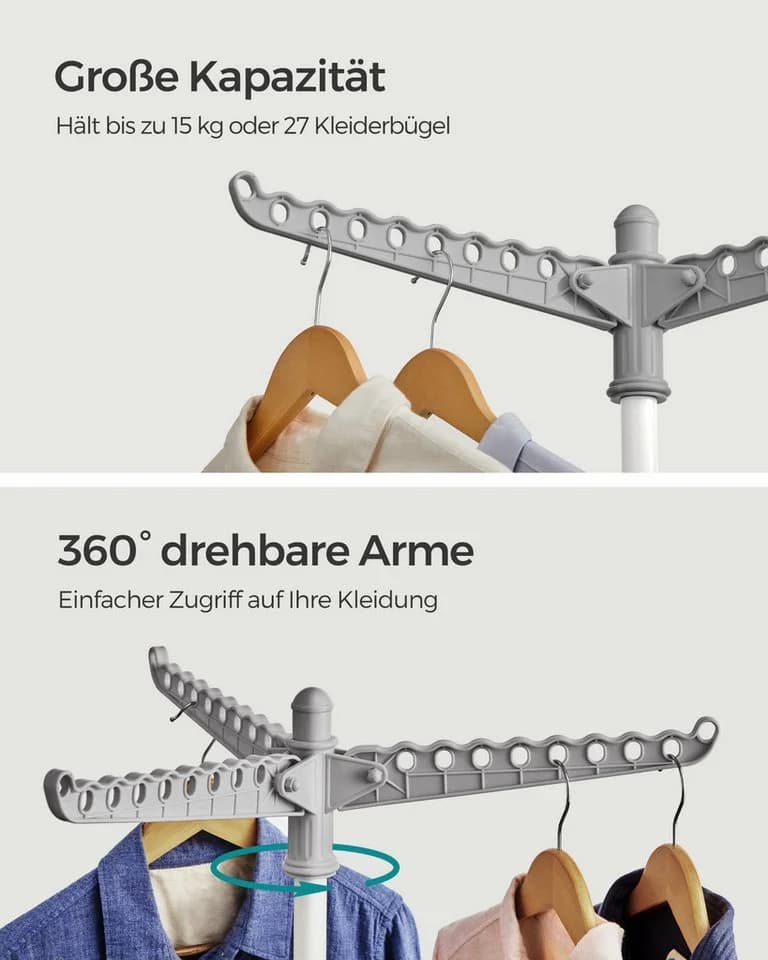 SONGMICS Wäscheständer Standtrockner 3 drehbare Arme Edelstahl - Bild 5
