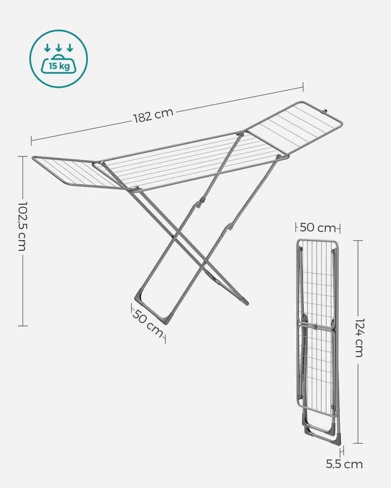 SONGMICS Wäscheständer klappbar, Flügelwäscheständer, freistehend, Grau - Bild 3