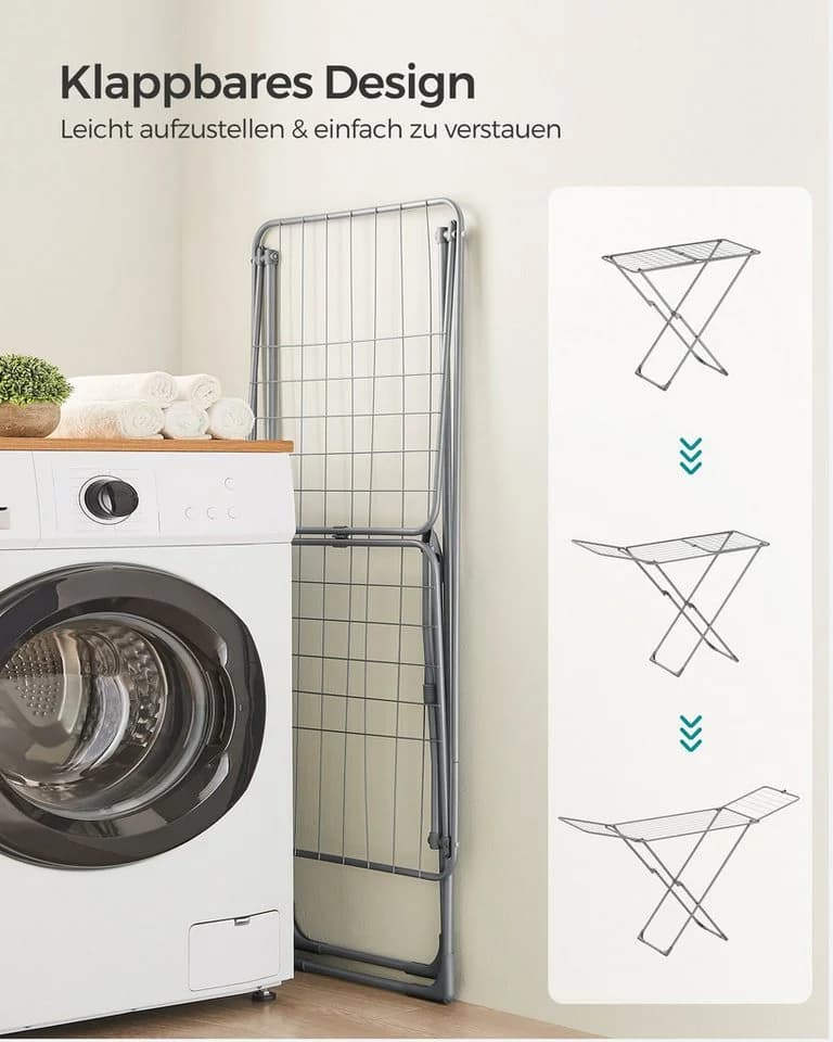 SONGMICS Wäscheständer klappbar, Flügelwäscheständer, freistehend, Grau - Bild 4