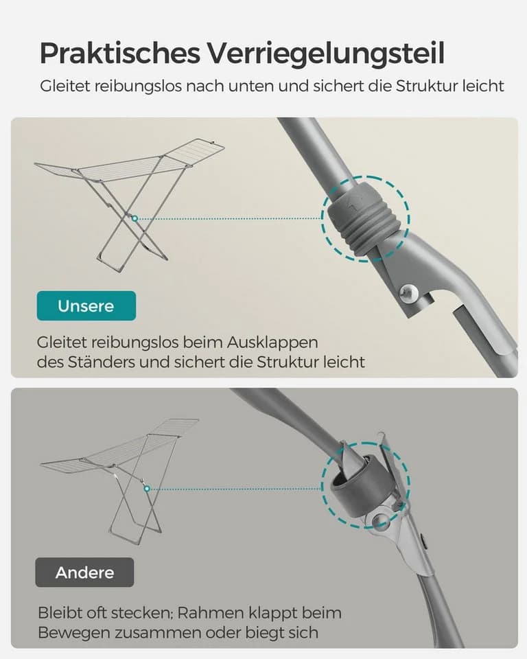 SONGMICS Wäscheständer klappbar, Flügelwäscheständer, freistehend, Grau - Bild 5
