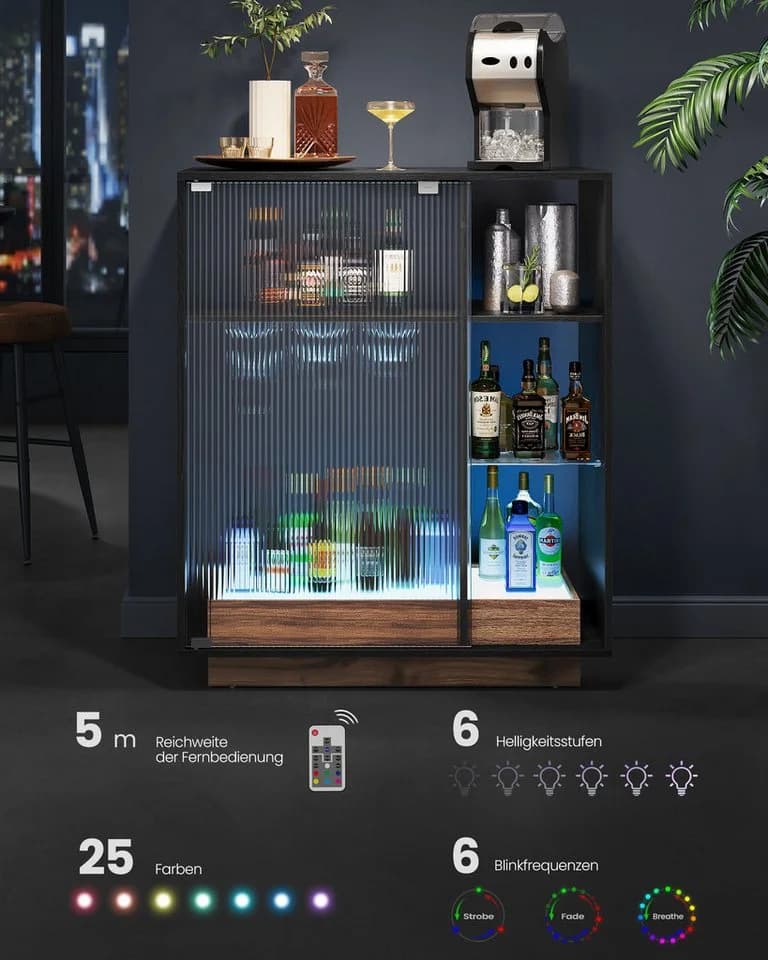 VASAGLE Sideboard Weinschrank mit LED-Beleuchtung Ebenholzschwarz - Bild 3