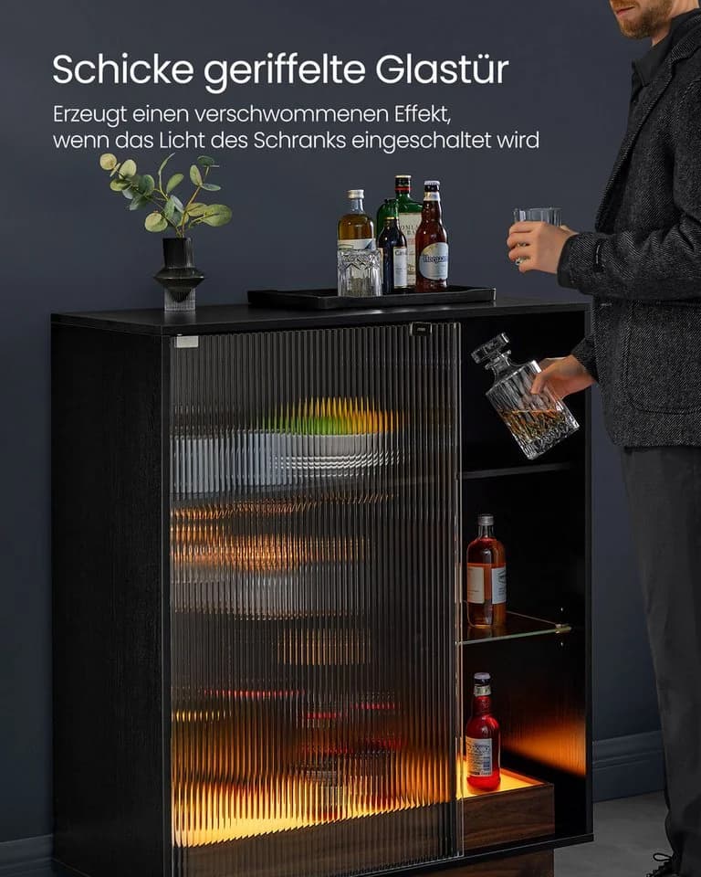 VASAGLE Sideboard Weinschrank mit LED-Beleuchtung Ebenholzschwarz - Bild 5