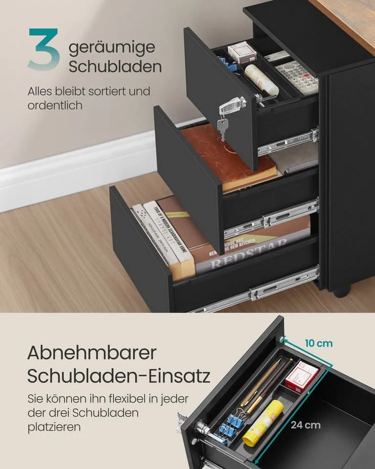 SONGMICS Rollcontainer Schubladenschrank 3/4 Schubladen Mattweiß/Mattschwarz - Bild 3