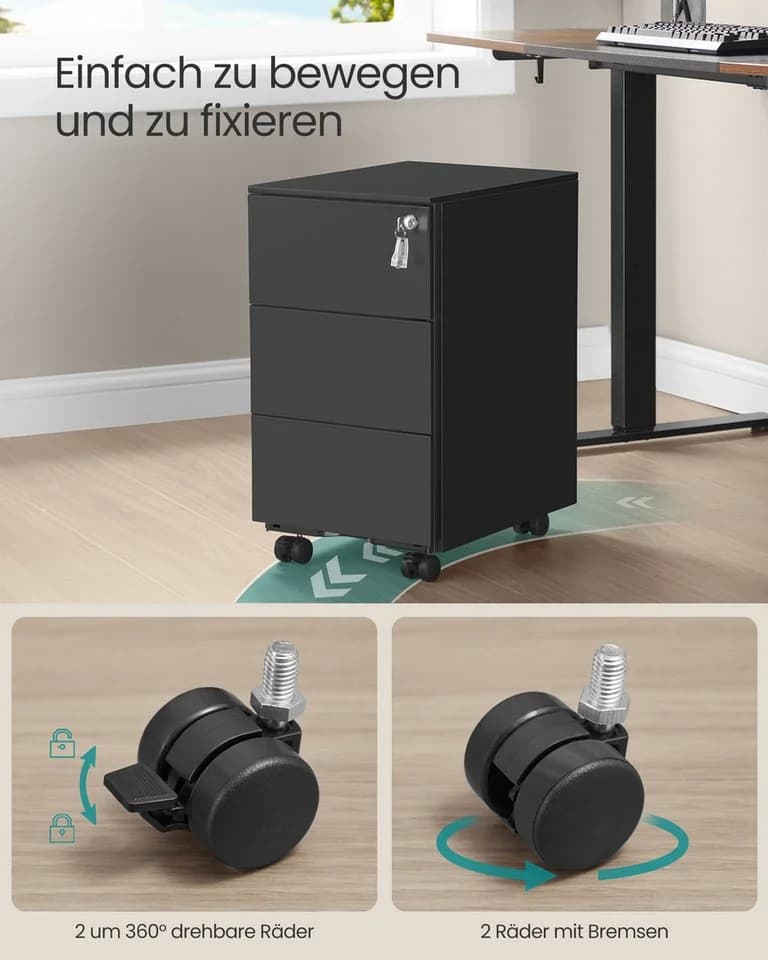 SONGMICS Rollcontainer Schubladenschrank 3/4 Schubladen Mattweiß/Mattschwarz - Bild 5