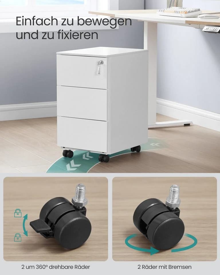 SONGMICS Rollcontainer Schubladenschrank Mattweiß/Mattschwarz mit Rollen - Bild 5