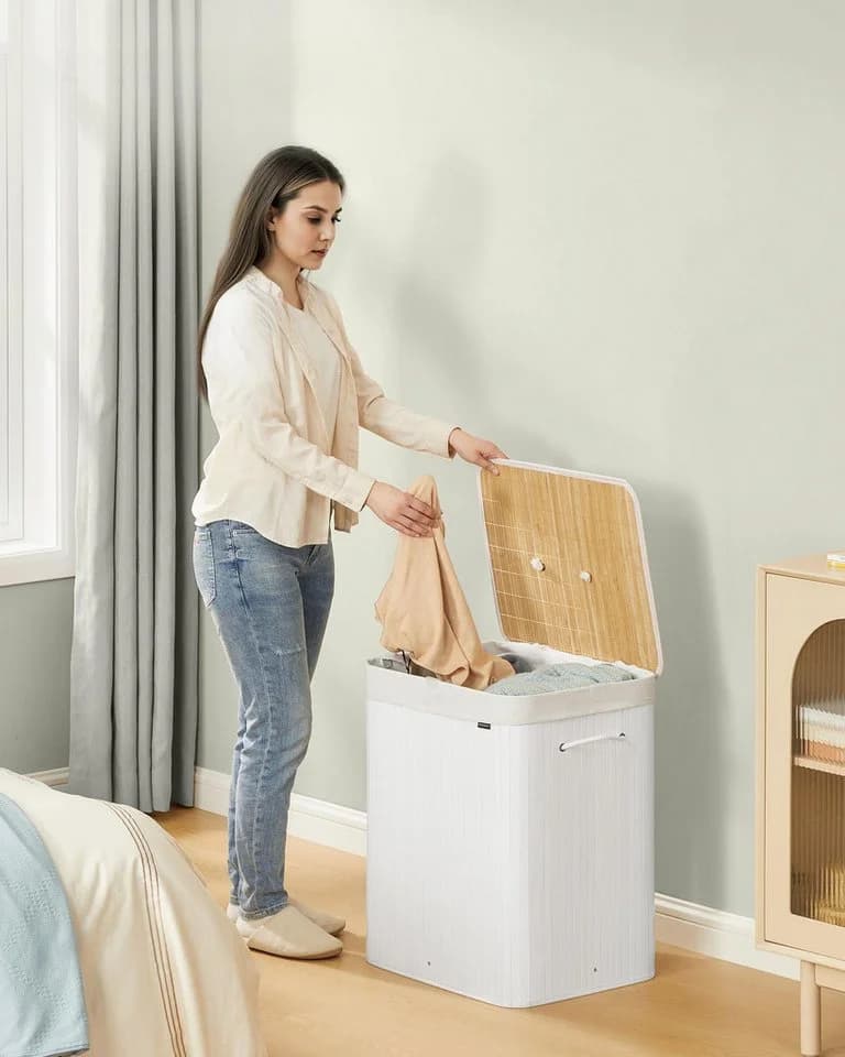 SONGMICS Wäschekorb 120 L Bambus faltbar mit Beutel