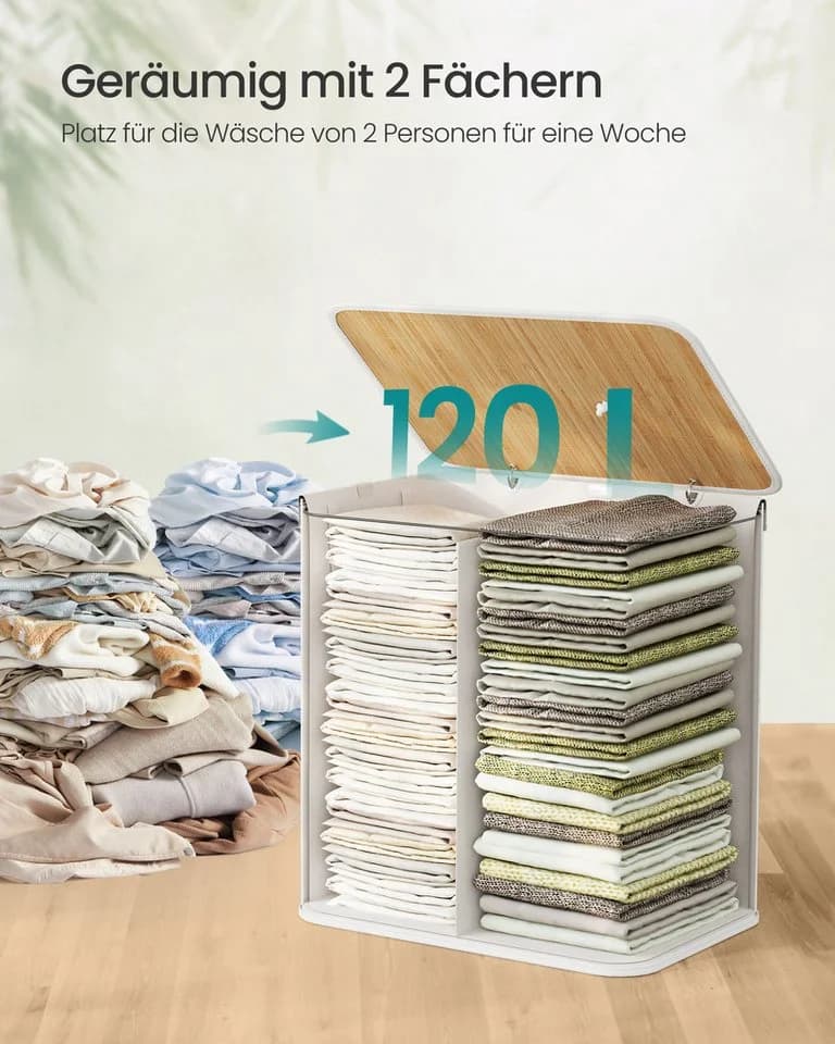 SONGMICS Wäschekorb 120 L Bambus faltbar mit Beutel - Bild 4