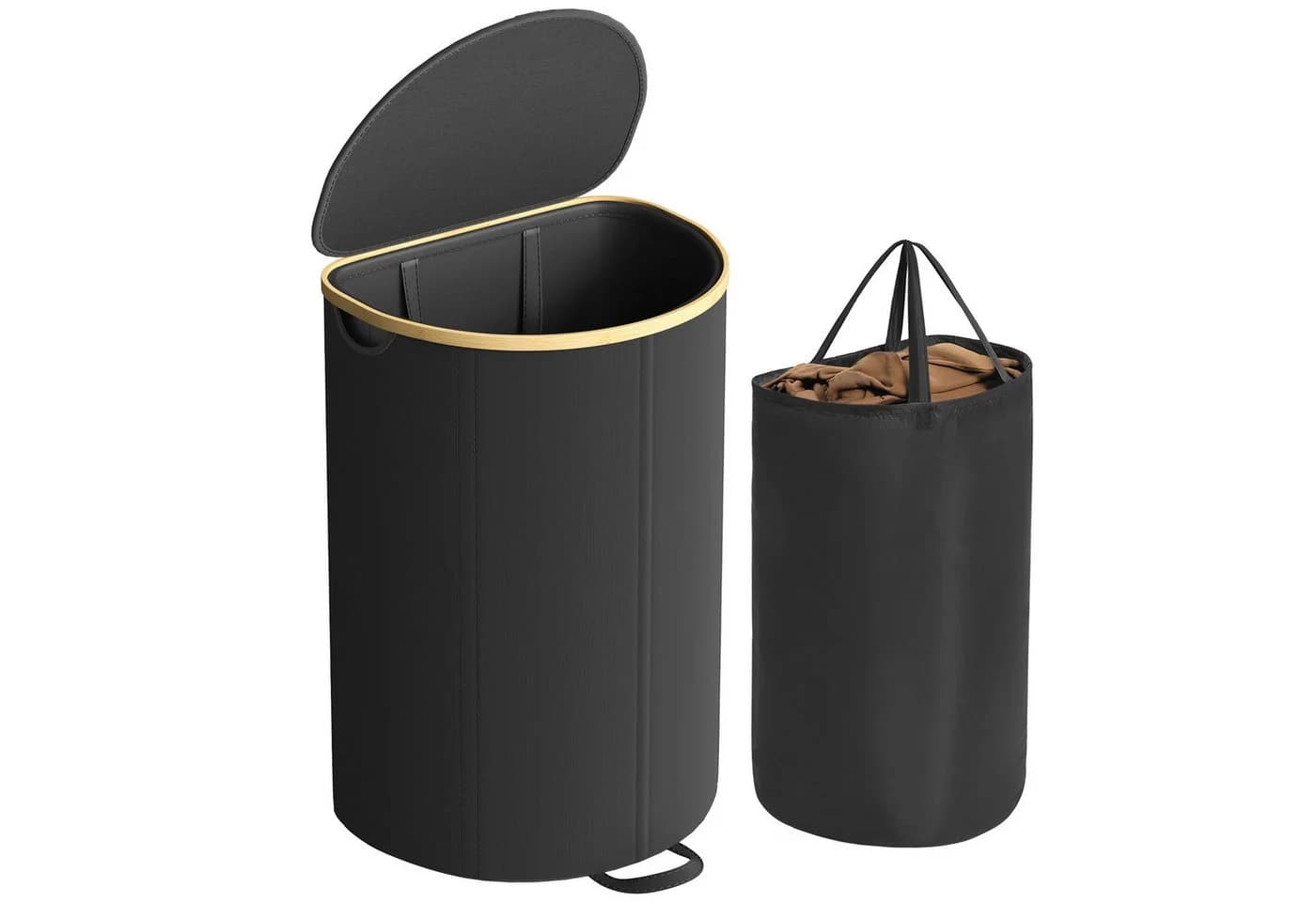 SONGMICS Wäschekorb 90 Liter Schwarz-Beige - Bild 2