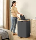 SONGMICS Wäschekorb 150 Liter 2 Fächer Deckel Schwarz-Beige Bild 1