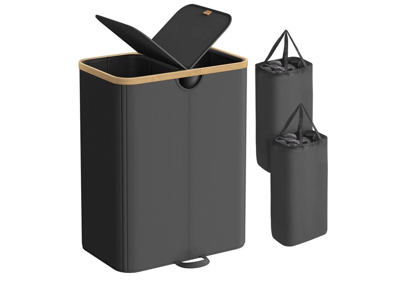 SONGMICS Wäschekorb 150 Liter 2 Fächer Deckel Schwarz-Beige - Bild 2