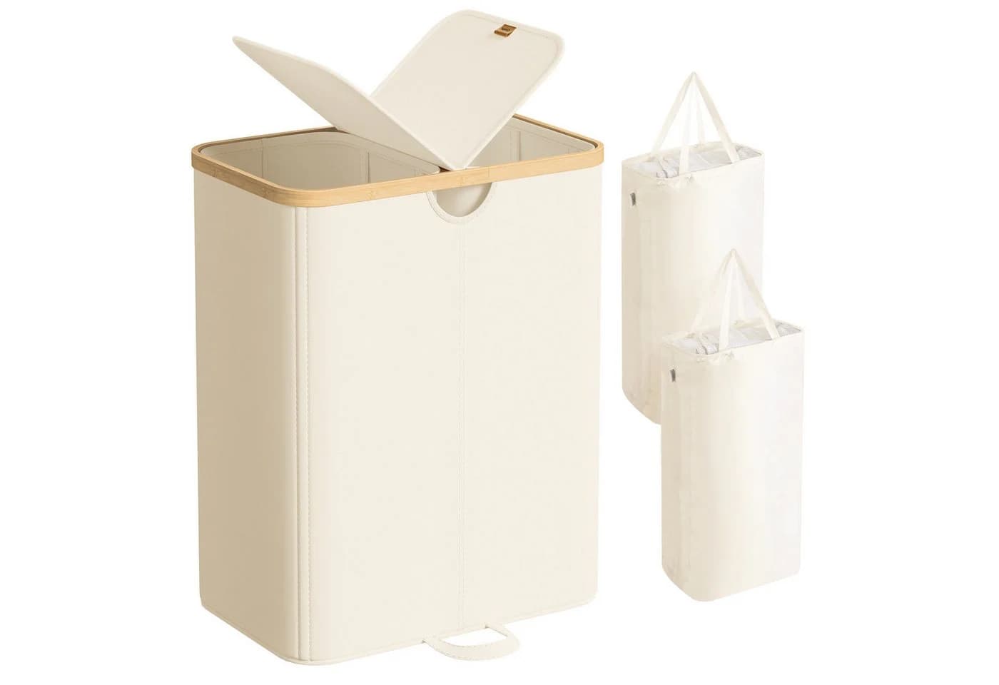 SONGMICS Wäschekorb 2 Fächer 150 Liter Weiß-Beige - Bild 2