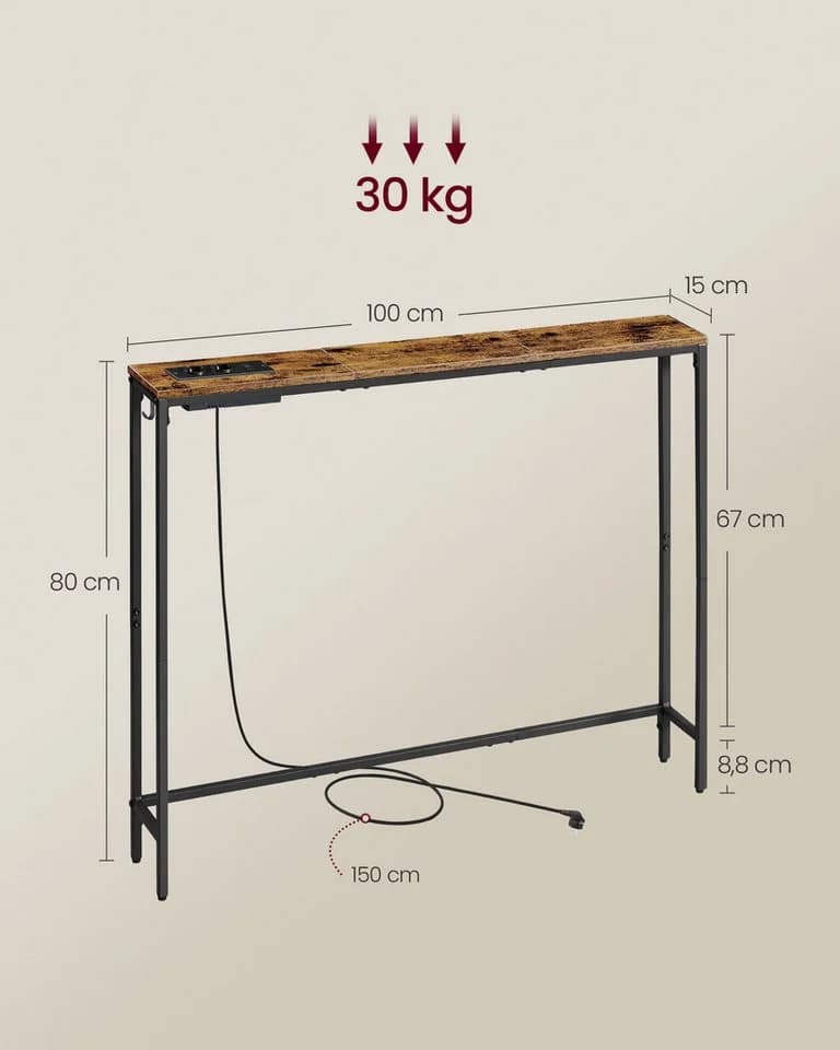 VASAGLE Konsolentisch 15 x 100 x 80 cm Braun-Schwarz mit Ladestation - Bild 5