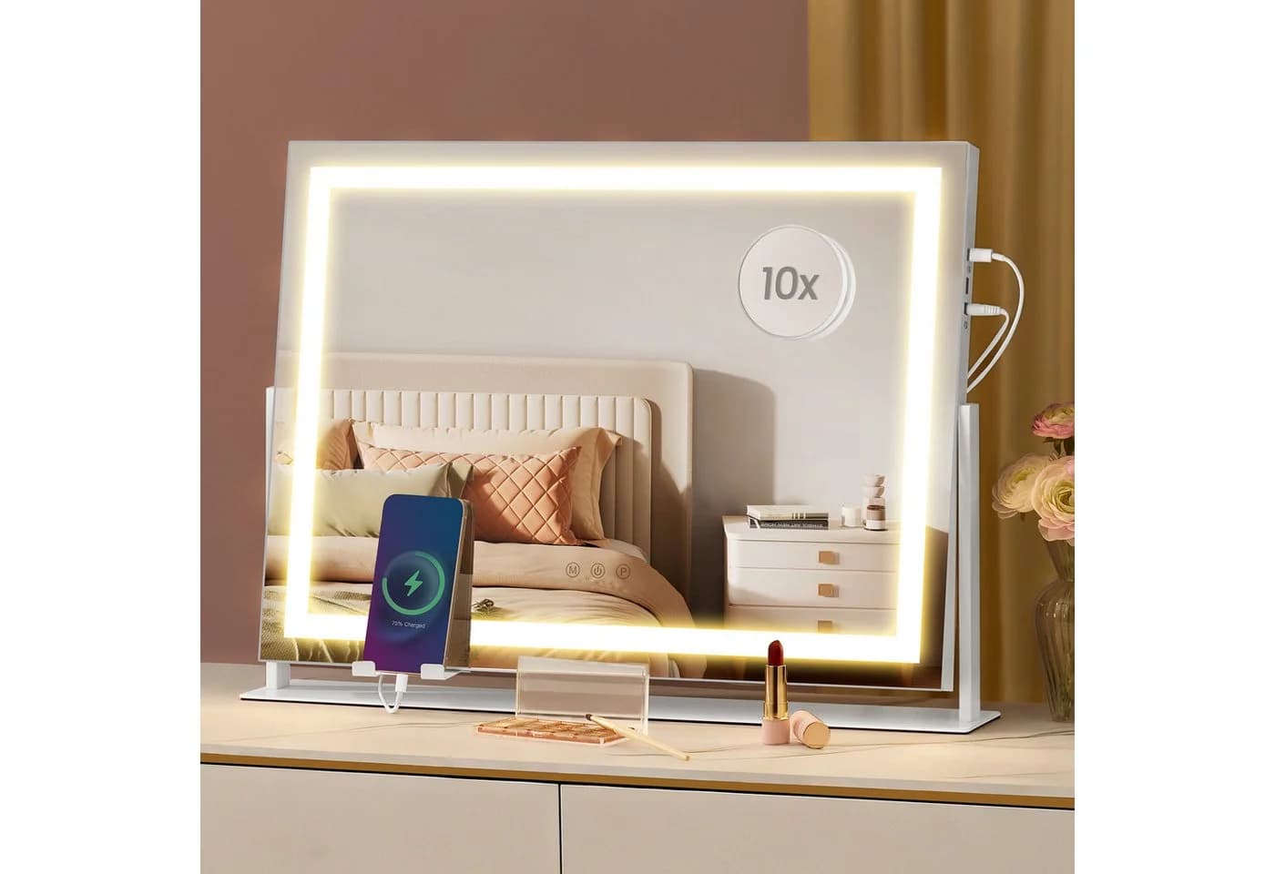 SONGMICS Schminkspiegel Kosmetikspiegel Weiß LED-Licht USB-A USB-C - Bild 2