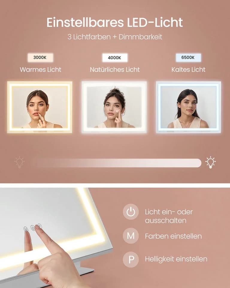 SONGMICS Schminkspiegel Kosmetikspiegel Weiß LED-Licht USB-A USB-C - Bild 3