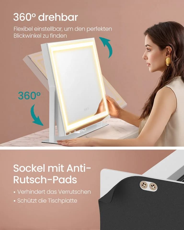 SONGMICS Schminkspiegel Kosmetikspiegel Weiß LED-Licht USB-A USB-C - Bild 4