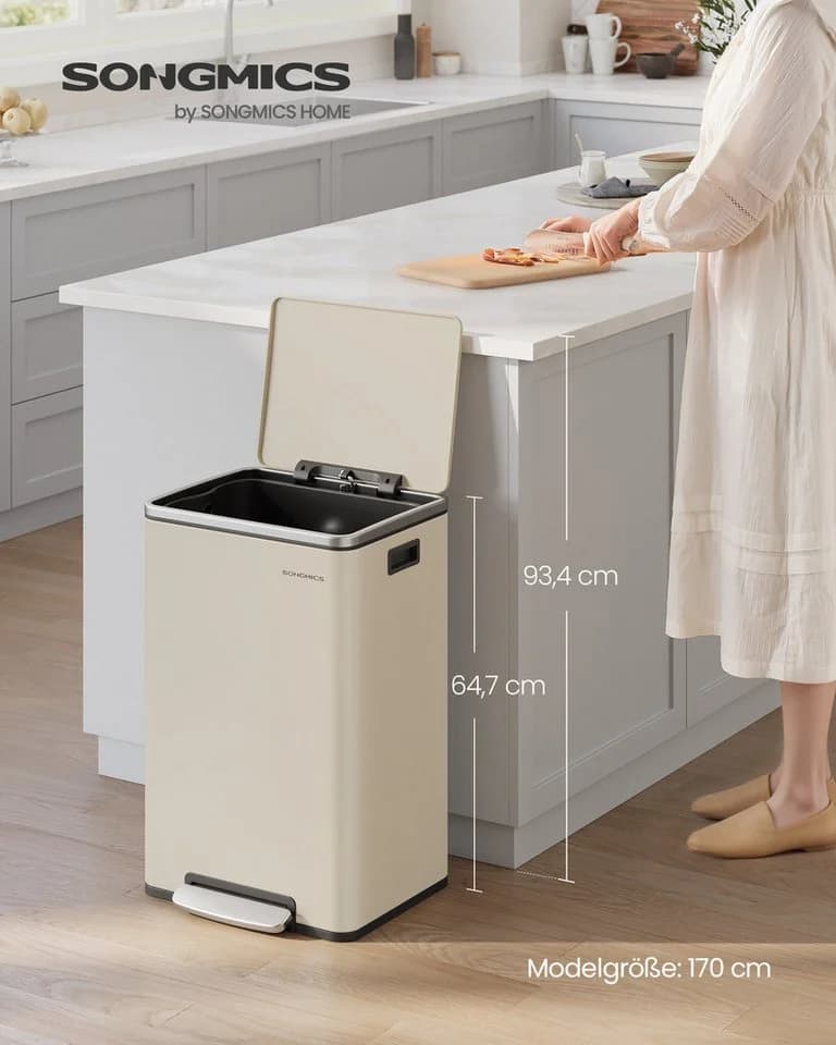 SONGMICS Mülleimer 50L Tretmülleimer Schwarz/Creme