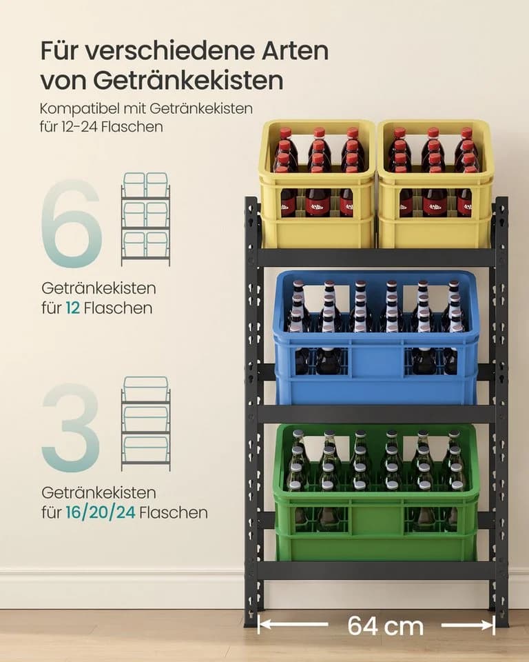 SONGMICS Flaschenregal Getränkeregal 6 Kisten Schwarz - Bild 4