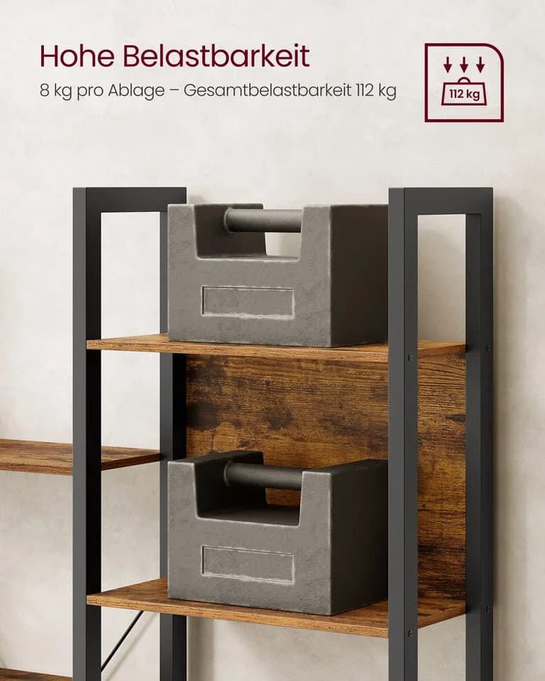 VASAGLE Bücherregal 14 Ablagen Metallrahmen Wohnzimmer Braun - Bild 5