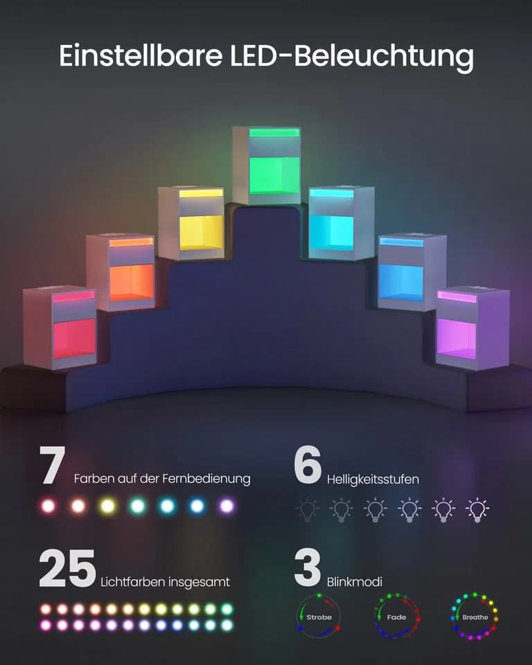 VASAGLE Nachttisch (2-St) mit LED-Beleuchtung und Steckdosen - Bild 3