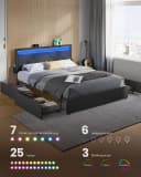 VASAGLE Polsterbett 140 x 200 cm LED Ladestation 4 Schubladen Bild 3