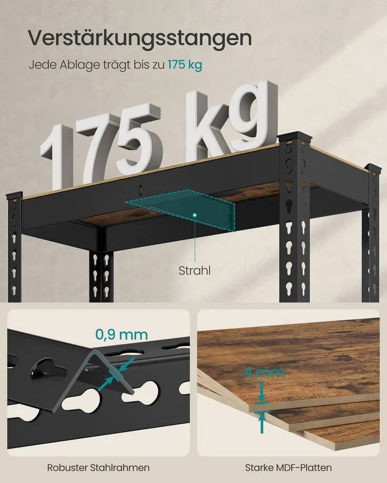 SONGMICS Standregal Schwerlastregal 5 Ablagen 875 kg 30x75x150 cm - Bild 4