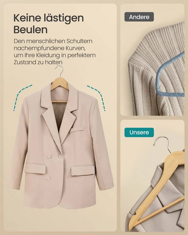 SONGMICS Kleiderbügel 30-tlg. Birkenholz 0,8 cm dünn 360° drehbarer Haken - Bild 5