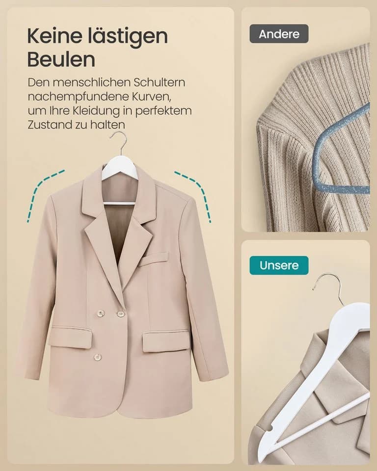 SONGMICS Kleiderbügel 30-tlg. Holzbügel 0,8 cm dünn 360° drehbar Birkenholz - Bild 5