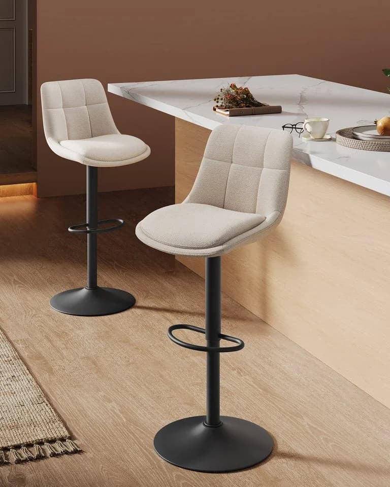 VASAGLE Barhocker Set 4 St. Höhenverstellbar Drehbar Flanell Cremeweiß