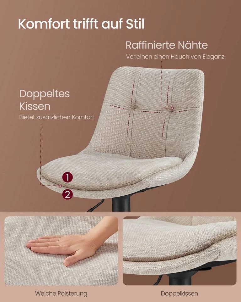 VASAGLE Barhocker Set 4 St. Höhenverstellbar Drehbar Flanell Cremeweiß - Bild 5