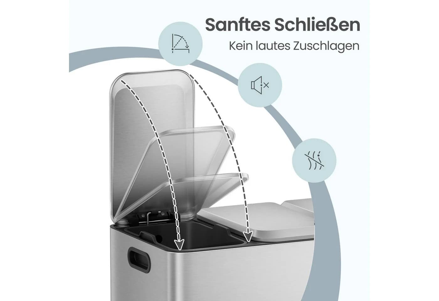 SONGMICS Mülltrennsystem Mülleimer Küche 3x15L Stahl Silber - Bild 5