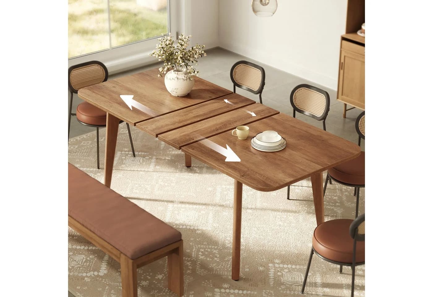 VASAGLE Esstisch mit ausziehbarer Tischplatte 180 cm Landhausstil Braun - Bild 2