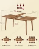 VASAGLE Esstisch mit ausziehbarer Tischplatte 180 cm Landhausstil Braun Bild 5