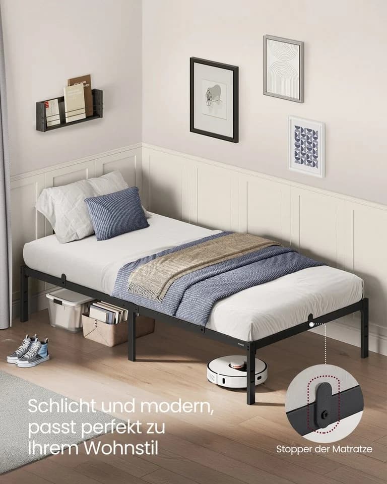 VASAGLE Bettgestell 90 x 200 cm Metallbett Tintenschwarz