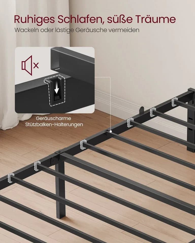 VASAGLE Bettgestell 90 x 200 cm Metallbett Tintenschwarz - Bild 3