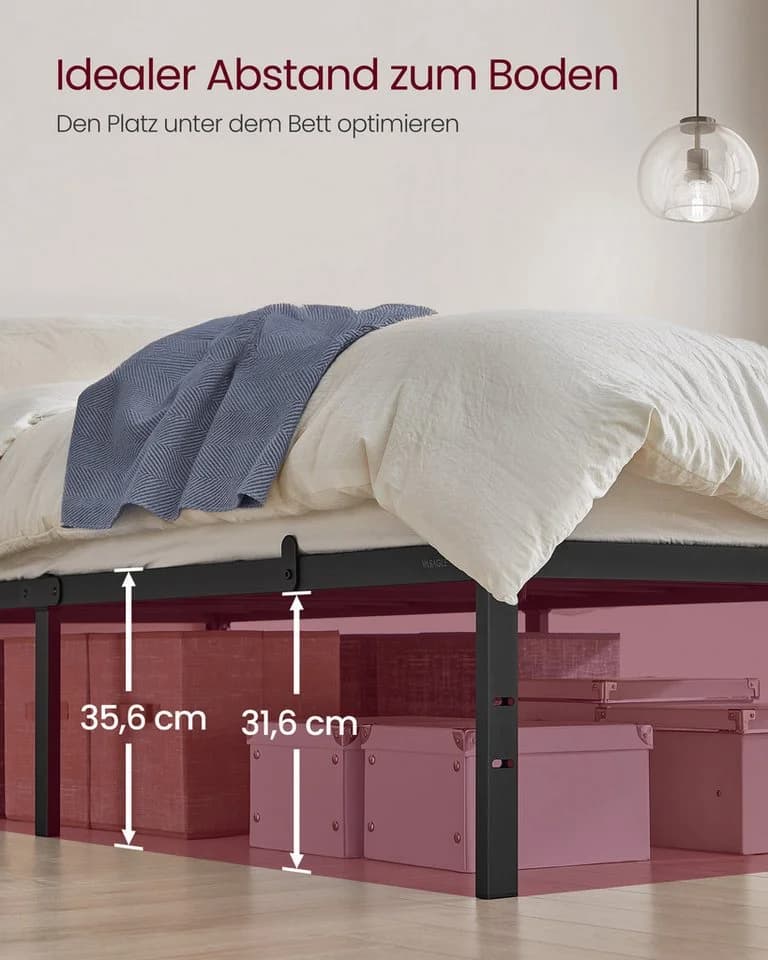 VASAGLE Bettgestell 90 x 200 cm Metallbett Tintenschwarz - Bild 5