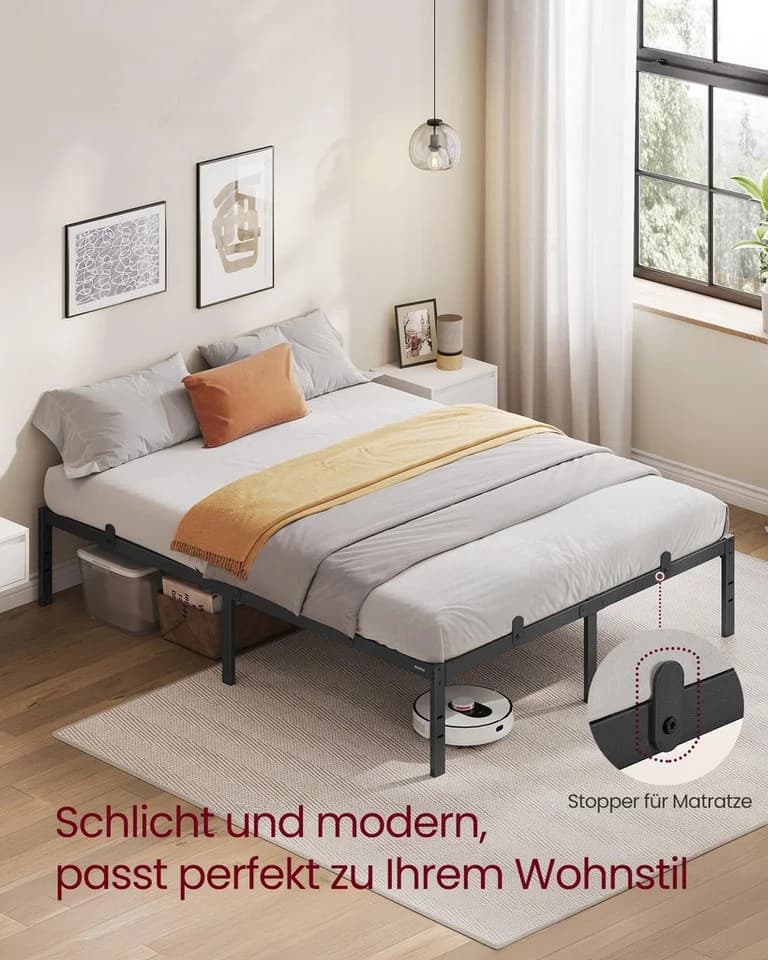 VASAGLE Bettgestell 140 x 200 cm Metallbett Tintenschwarz